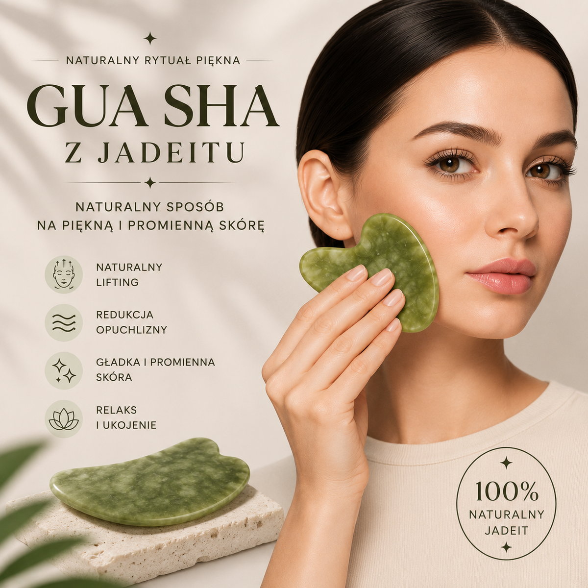 Gua Sha z Naturalnego Jadeitu